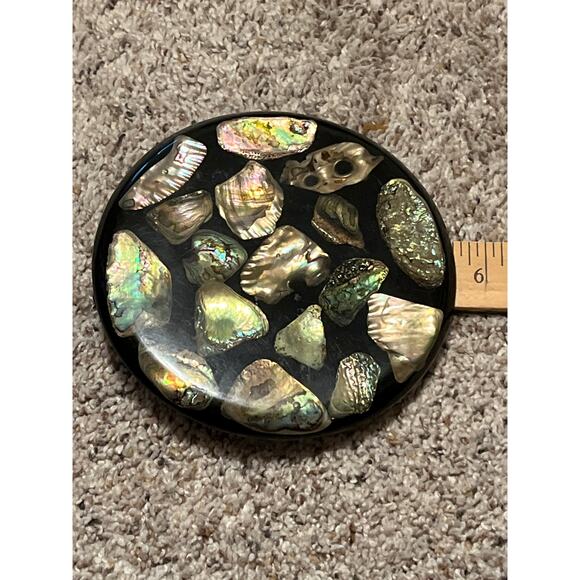 Abalone Shell Trivet Betty’s Shell Lustrous  Lucite Round Trivet Vintage - Picture 6 of 6